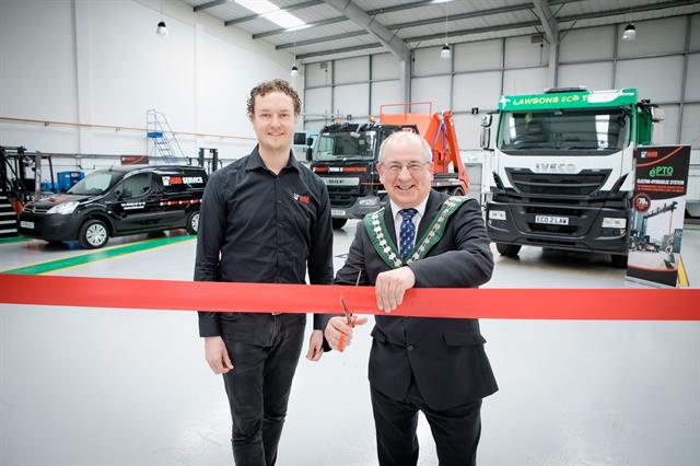 The mayor of Bishop's Stortford, Cllr Colin Woodward, cuts the ribbon to open the facility with Rogier van der Linde.