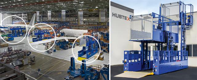 With its EPL-series material lifter and work platform, Hubtex offers efficient support for aircraft construction and maintenance.