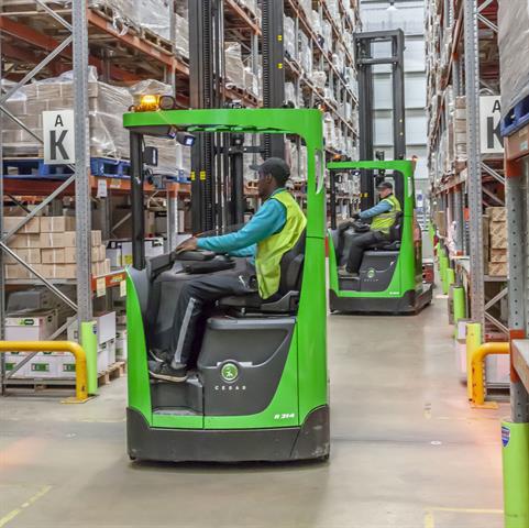 Seven Cesab R314 reach trucks are picking goods at ESPO