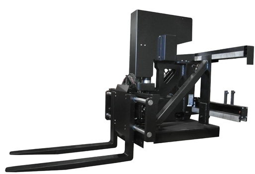 Bolzoni Auramo trilateral head for narrow aisle AGV.