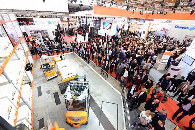 A busy exhibition floor