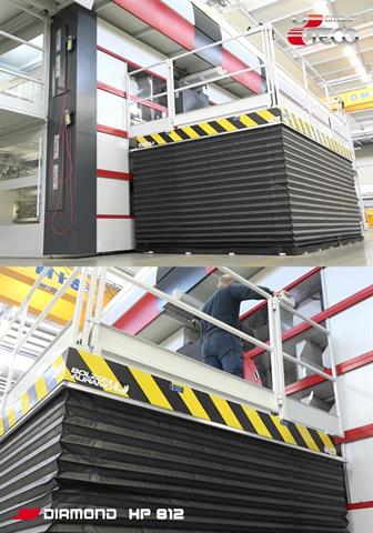 Bolzoni Auramo lift table fitted to a printing machine.