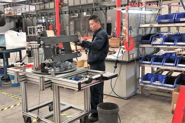 Production line at Bolzoni-Auramo Forklift Truck Attachment Co., Ltd. in Wuxi, P.R.C.