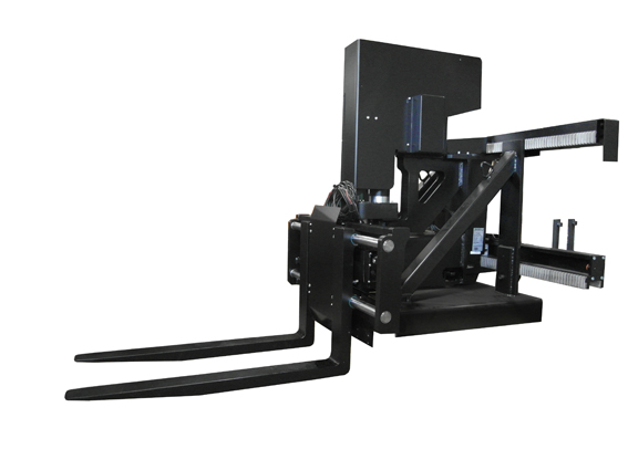 Bolzoni Auramo trilateral head for narrow aisle AGV.