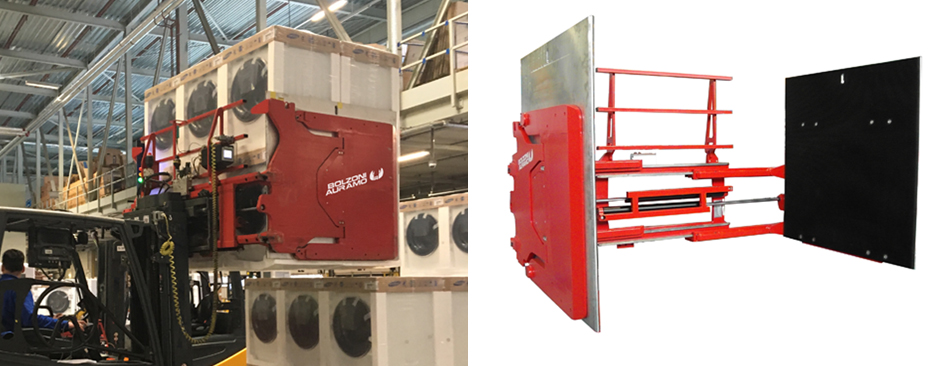 LS-V Carton Clamp - Designed for safe and damage-free palletless handling of white goods and high-volume carton boxes.