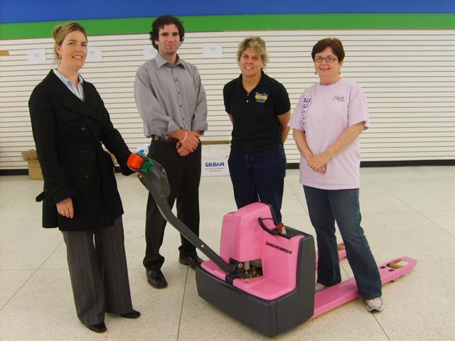 Jungheinrich pink pallet jack generously donated to the Susun G Gorman breast cancer movement