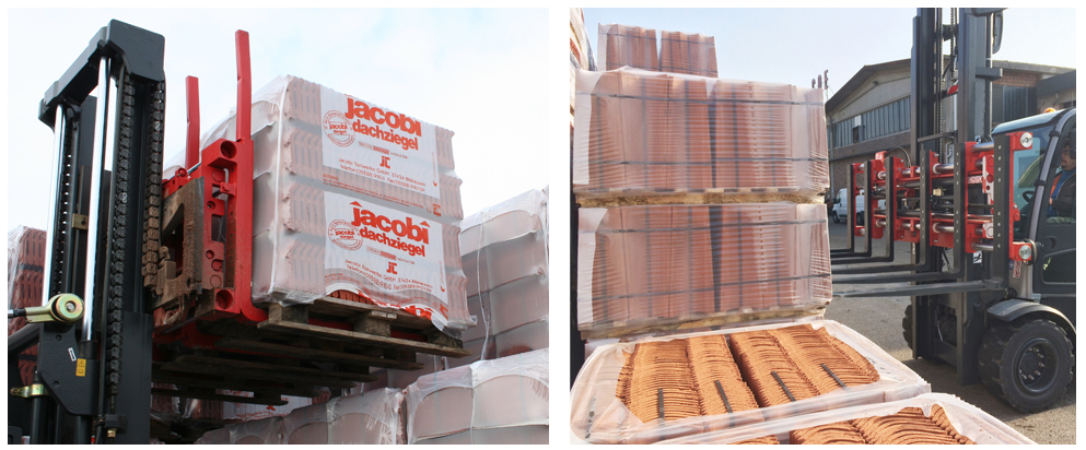 Heavy-duty Meyer Multi Pallet Handler with fully encapsulated Shaft Guide, to endure the rough operating conditions.