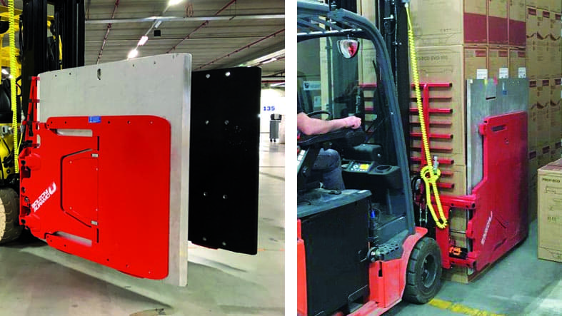 The Easy-MOVE clamp is a good attachment to improve efficiency at third party logistic platforms.