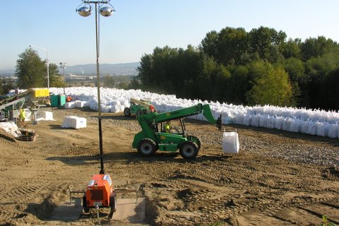 Kent leased six reach forklifts for a flood protection project.