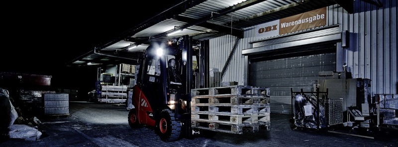 Worklights on a forklift truck.