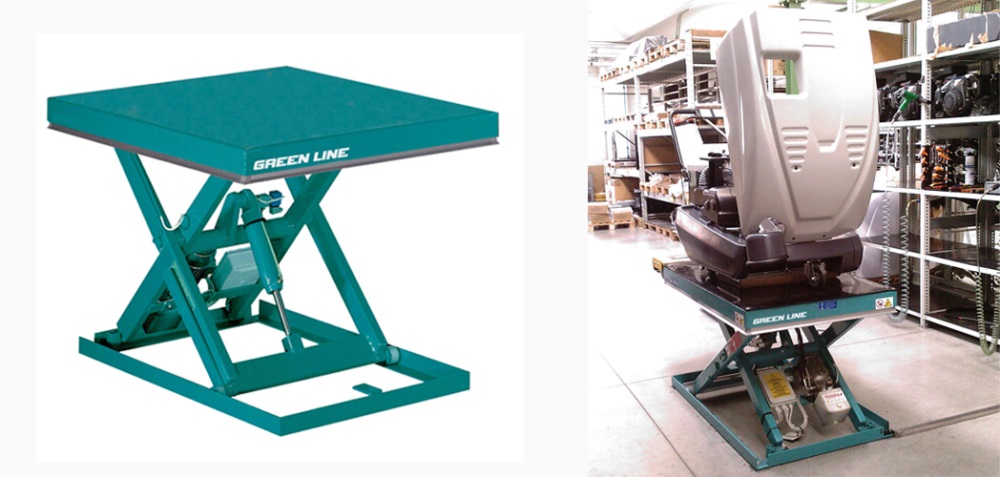 GREEN LINE is the Bolzoni green concept lift table range, with built-in ecofriendly technology. Here the lift table serves as a working station in a lawn mower assembly line.