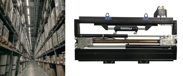 Widely used in distribution centres, warehousing, forwarding companies, the fork positioner reduces injuries caused by manual fork moving.