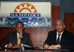 (L-R) Bisey Uirab, CEO of Namport, and Desi Moodaly from Cargotec.