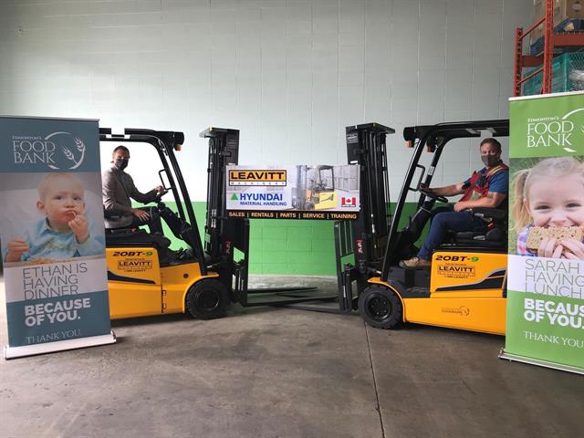 Edmonton's Food Bank's two new forklifts from Leavitt Machinery