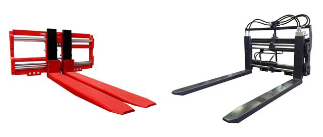 High Performance Shaft Guided Fork Positioners: 6-26GT with scale forks and 6-26GW equipped with telescopic forks.