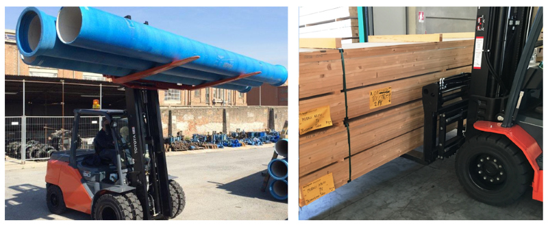Heavy-duty wide opening fork positioners work in all-weather outside operations.