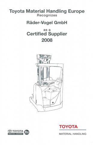RAEDER-VOGEL honoured with Certified Supplier Award by TOYOTA MATERIAL HANDLING EUROPE