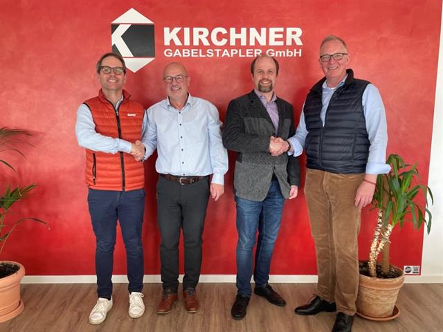 From left: Tobias Ingemarsson, CEO Semax, Thomas Seifert, CEO Kircher Gabelstapler, Johannes Kirchner, CEO Kirchner Gabelstapler and Olof Persson, Export Manager DACH Semax.