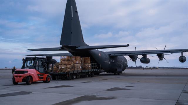 A forklift helps prepare military equipment for Ukraine PHOTO: NATO