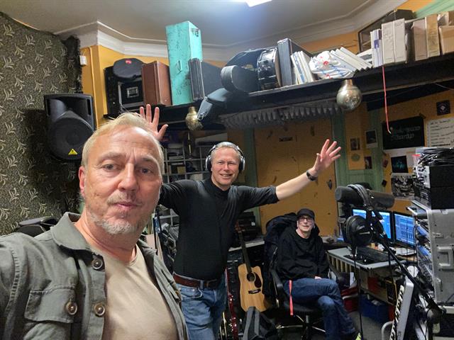 PeO and Christian recording at the Grand Recordings music studio.