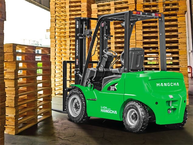 The new XE Series electric lithium-ion pneumatic forklift can handle harsh outdoor applications