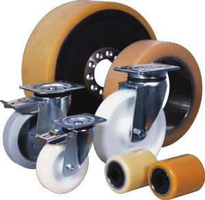 Examples of wheels, castors, pallet rollers, and press-on tyres manufactured by RAEDER-VOGEL®