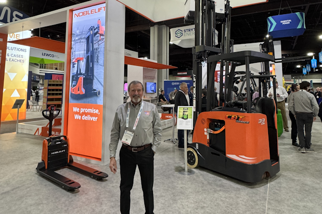 Loren Swakow at MODEX with Noblelift and their new lithium-ion order pickers