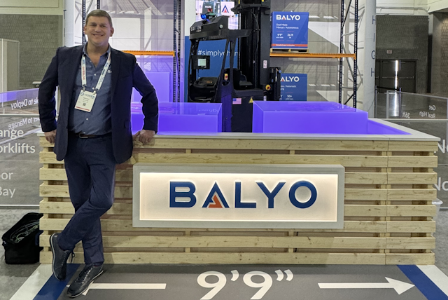 Balyo 9’9” (2.97m) working aisle autonomous reach robot.