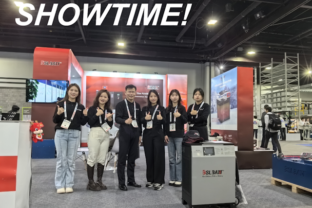 The BSLBATT team showing off their smart lithium-ion batteries at modex.