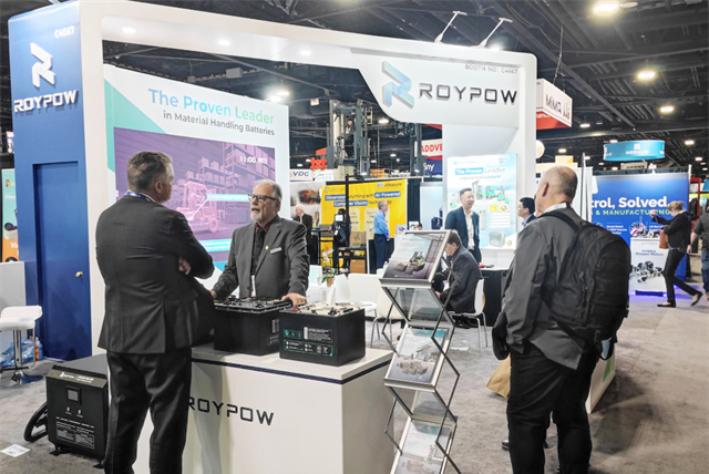 Mark D'Amato at MODEX with ROYPOW's lithium battery solutions