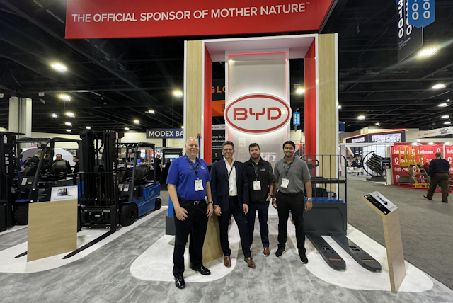 BYD at Modex on hand to talk about electric forklifts and battery management software.