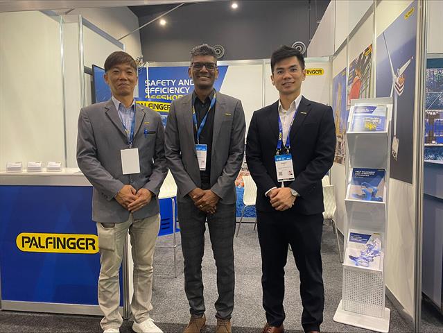 Palfinger representatives at AOG: Neo Kian Meng, country manager Ansley Miranda and Edward Liu
