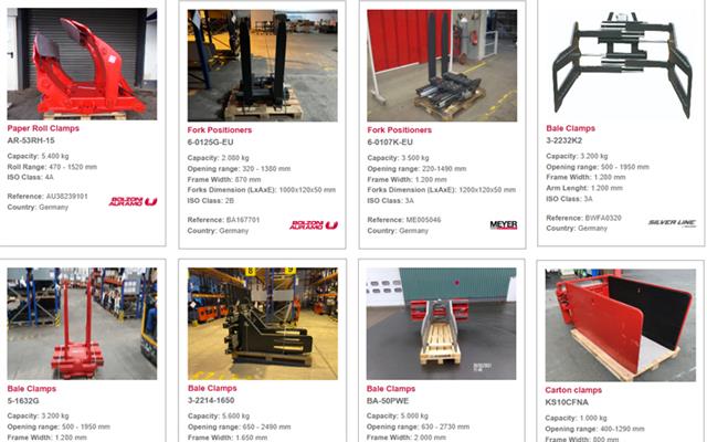 The web portal offers a wide range of BOLZONI, AURAMO and MEYER original forklift truck attachments.