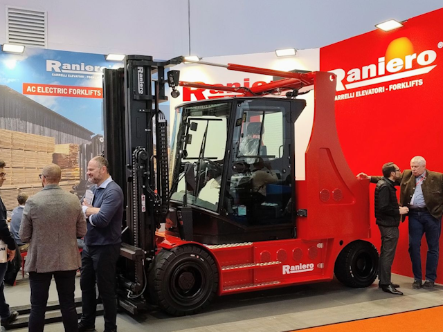 With a pop of their trademark red, Raniero Forklifts powers into Day 1.