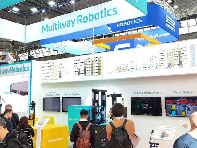 Visitors to the Multiway stand were treated to live demonstrations of their cutting-edge AGV forklifts.