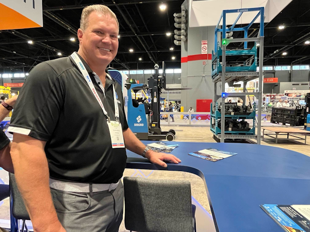 Seegrid CSO David Griffin shows off their CR1 autonomous forklift.