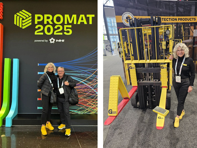They're ready! Genie Grips adding a cheery splash of yellow to the trade show floor. CEO Louise Inglese and the team are spotlighting their safety products on Day 1.
