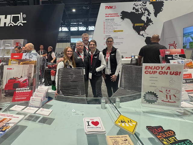 We love forklifts too, TVH! The TVH team is offering visitors coffee and a cool forklift sticker. But which one to choose? Our vote goes to the Abbey Road homage.