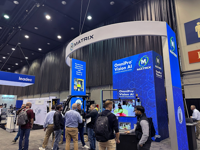 Things sure look busy at the Matrix Design Group stand. The team is on hand to educate visitors on their OmniPro Vision AI collision avoidance system.