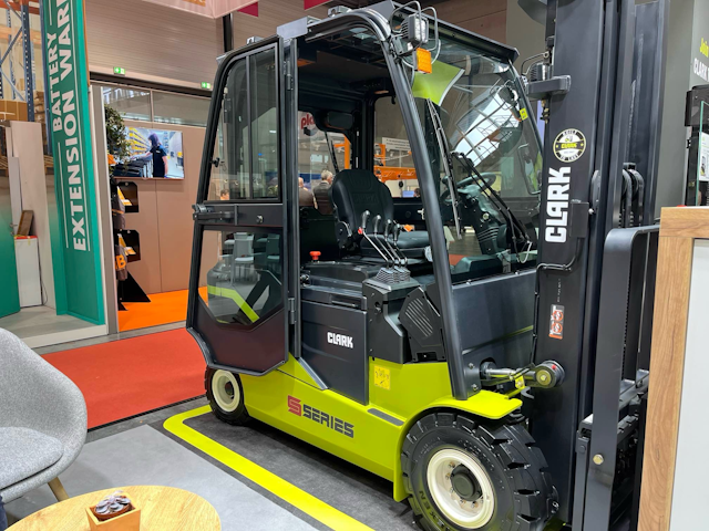 Clark shows off one of their S-Series electric forklifts.