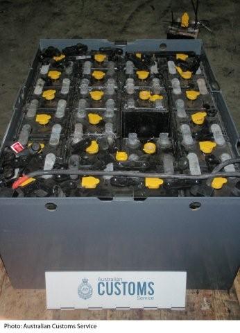 Forklift battery used to smuggle cocaine.<br /><br />Picture courtesy of Australian Customs Service