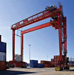 Four new rubber-tyred gantry (RTG) cranes will be delivered to DP World at the Port Botany terminal in the fourth quarter of 2011.<br /><br />Photo source: Cargotec