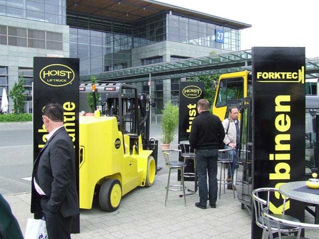 Hoist exhibiting its forklifts at CeMAT 2008 in Hannover.
