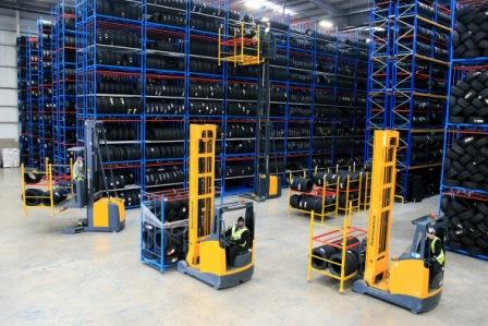 Customer orders are picked and stock replenished by a fleet of three wire-guided Jungheinrich EKS308 very narrow aisle (VNA) order pickers.