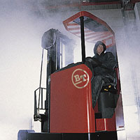 BT Reflex cold store reach truck open cabin.