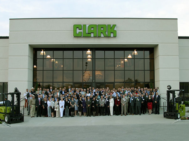 About 150 persons at Clark's May 15 international cocktail reception gather outside the Lexington headquarters.