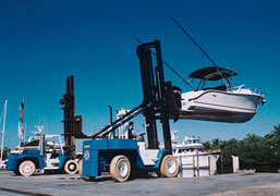 A Marina Bull boat handling forklift from Wiggins Lift Co.