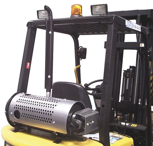 Forklift with soot filter mounted on counterweight.
