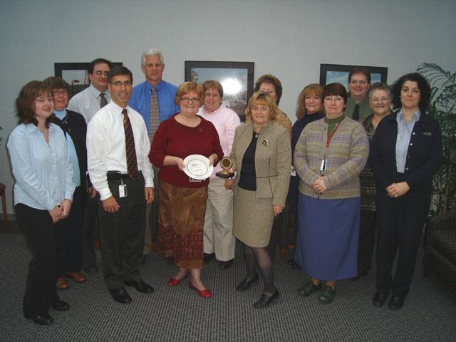 Raymond Corp employees with the awards.