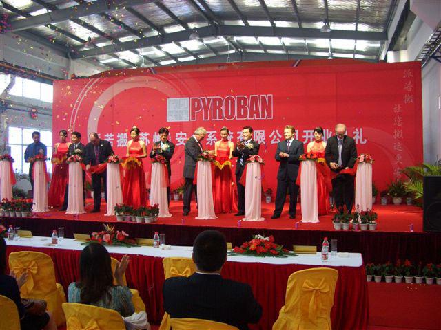 Cutting the ribbon at Pyroban China's opening ceremony